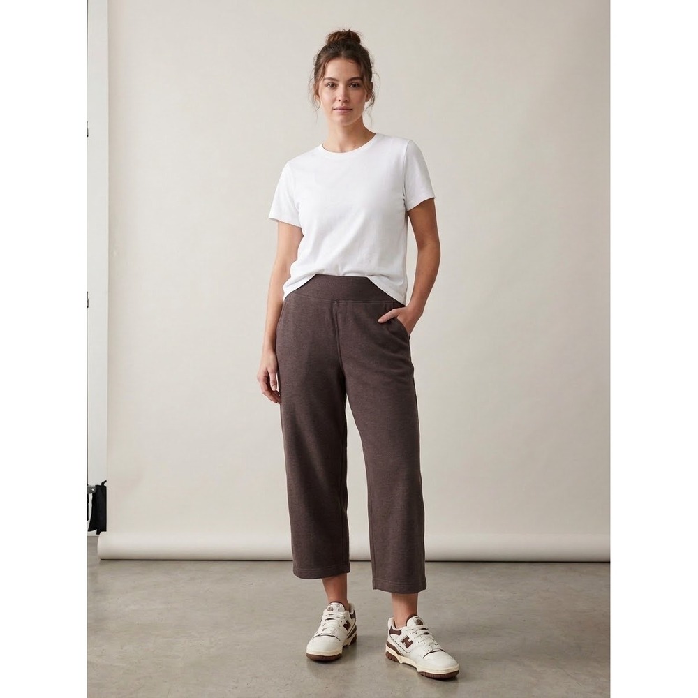 Pact Organic Cotton Cropped Wide Leg Lounge Pants Brown Size M Pockets Seams